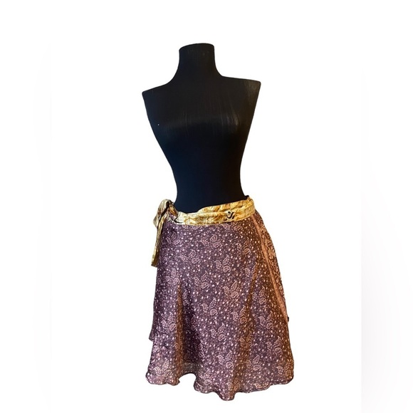 Kariza Designs Gold Purple Silk Reversible Wrap Skirt - Picture 3 of 16
